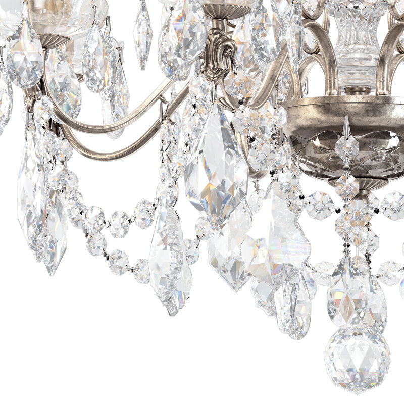 Century 8 - Light Candle Style Chandelier, Antique Silver, Heritage Handcut Crystal Clear