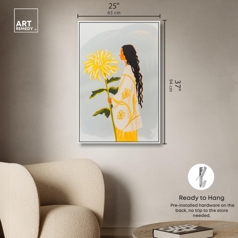 «Tenir une chèvre», art mural coloré Boho par Art Remedy, Cadre blanc, H 37 po x l 25 po