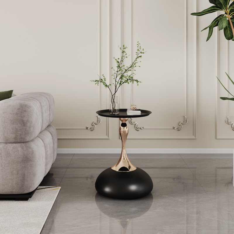 Fiontan Luxury Design Iron End Table, Minimalist Round Side Table For Small Space, Black