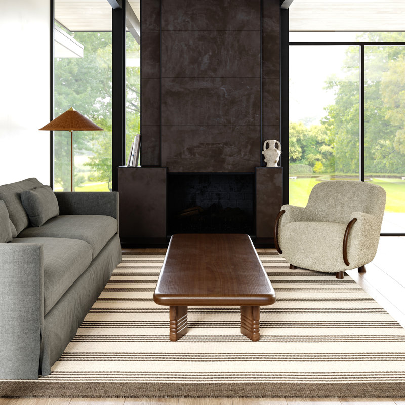  Striped Cotton/Wool Beige Area Rug, Rectangle 9'6" x 13'6"