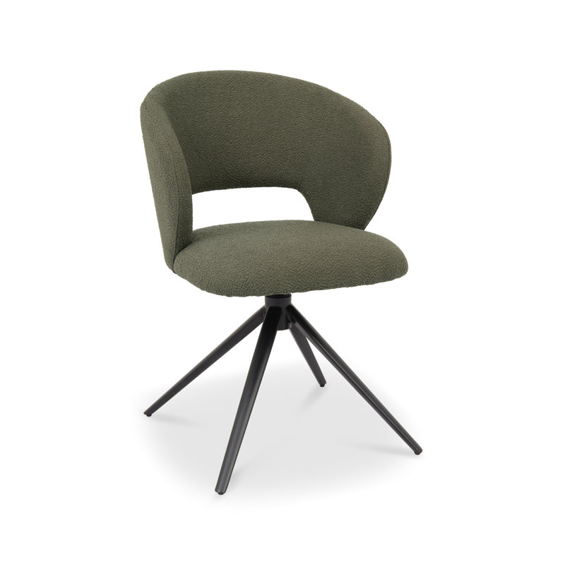 STELLA 360° RETURN SWIVEL CHAIR - BOUCLE FABRIC - BLACK SAND POWDER COATED LEGS (SINGLE), Green