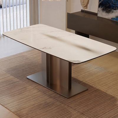 Table de salle à manger moderne blanc rectangulaire en acier fritté