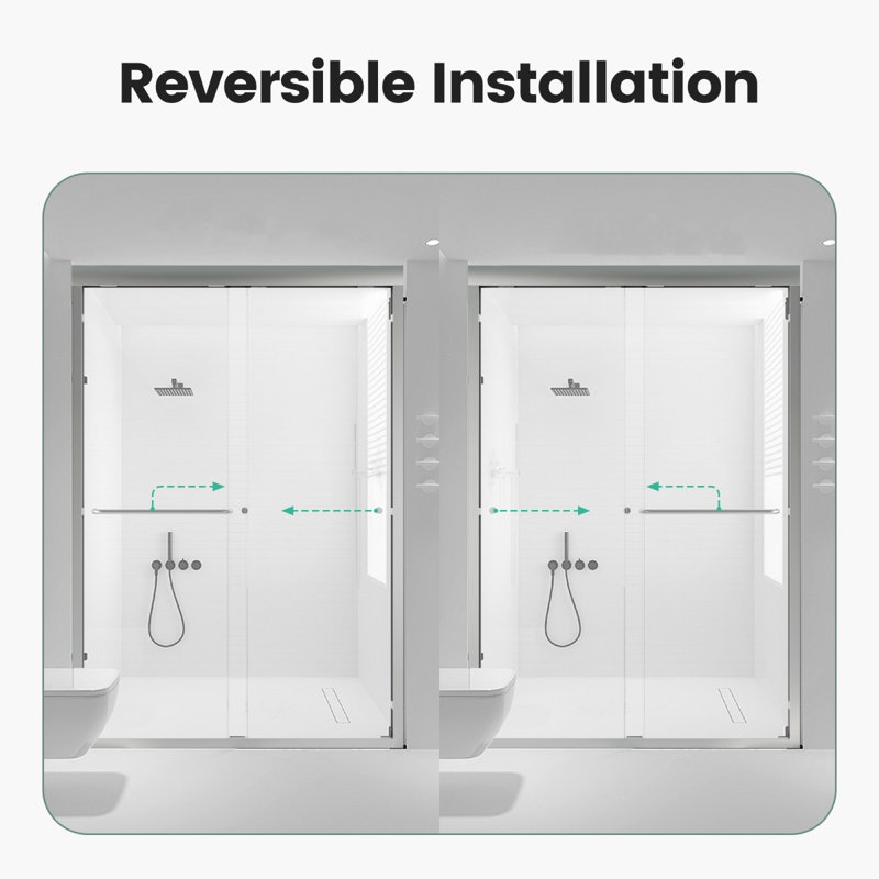 44"48"W*72" H Semiframeless Double Sliding Shower Door, Bypass Shower Door, 1/4" (6Mm) Thick SGCC Tempered Glass Door, Chrome