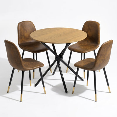 3-Piece Round Kitchen Dining Table Set With 2 Upholstered Chairs