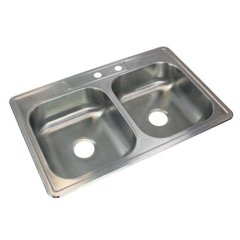 33'' L Double Bowl Stainless Steel Kitchen Sink, 2-Hole (MR2)
