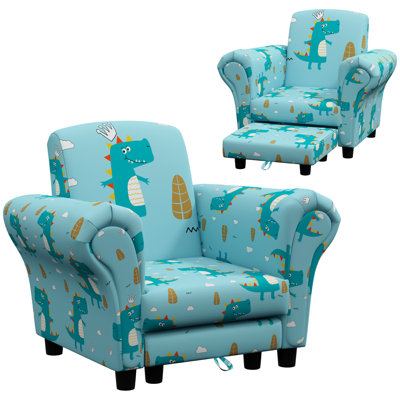AIYAPLAY Kids Armchair with Stool Cloud Design 2 Piece Ages 1.5-3 Blue