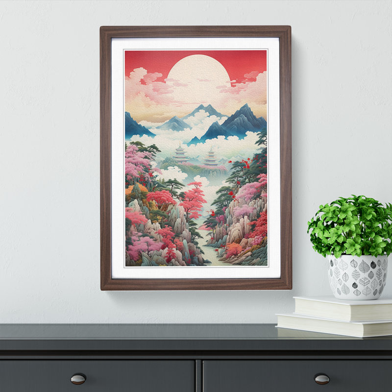 Japanese Mountains Rococo Art - Framed Print, Walnut, 64cm H x 46cm W x 2cm D