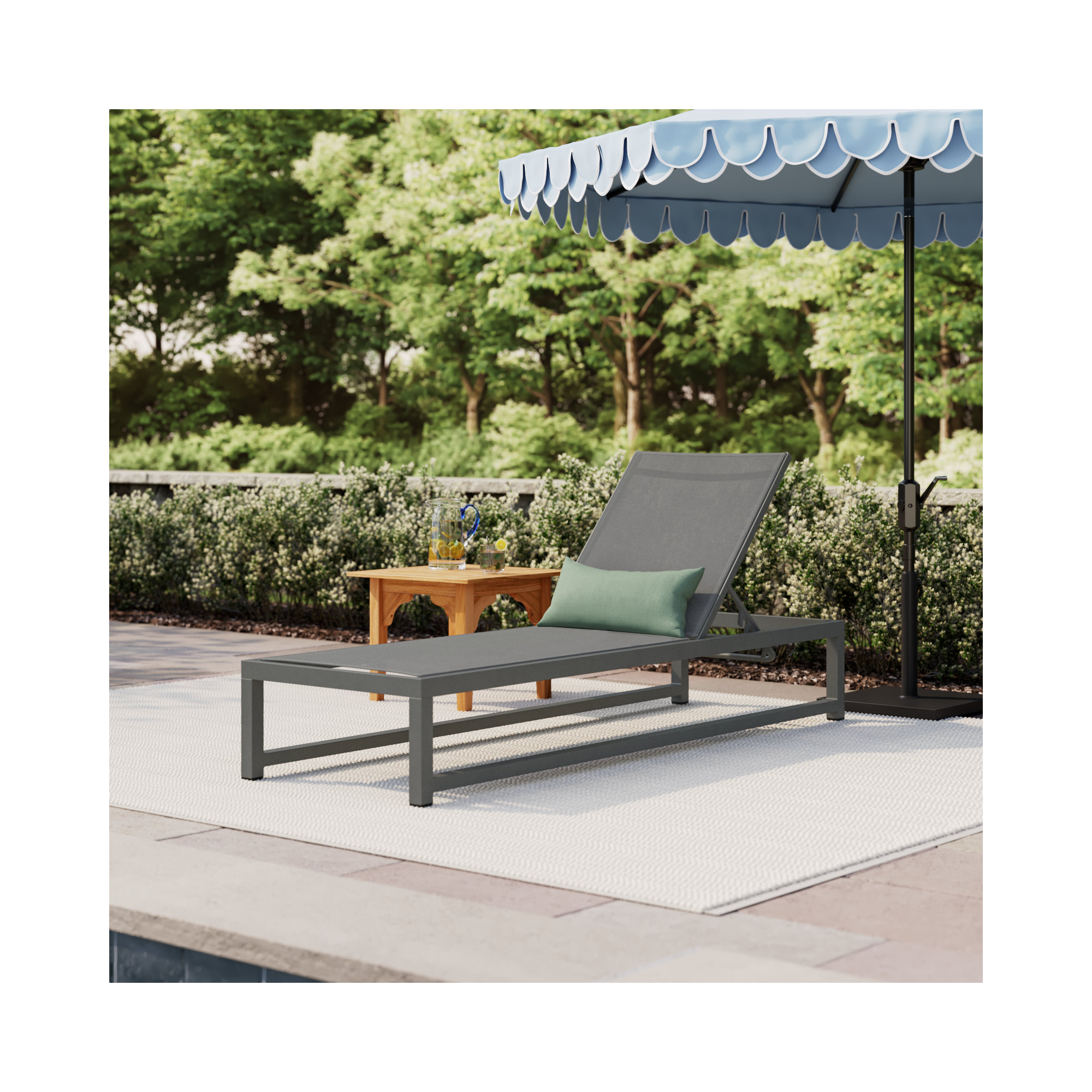 79" Long Reclining Single Chaise with Cushions, Gray, Gray