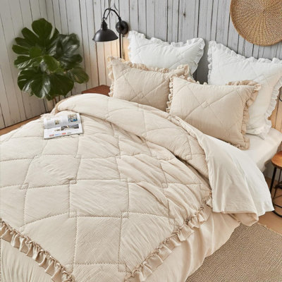 100% Cotton Quilted Duvet Cover Set,  Muslin Ruffle Gauze Duvet Cover