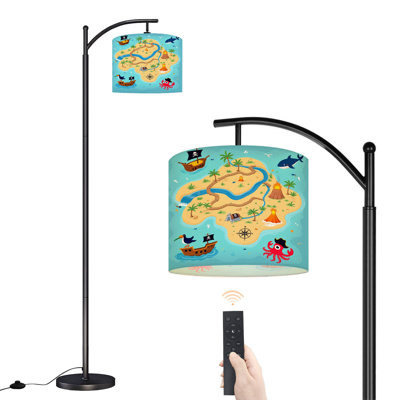 Arc Floor Lamp Pirate Treasure Map for Children Style Cute for Kids Room Design Floor Lamps with Remote LED Lights Adjustable Lamp Shades Tall Standing Lamps for Reading Office Living Room