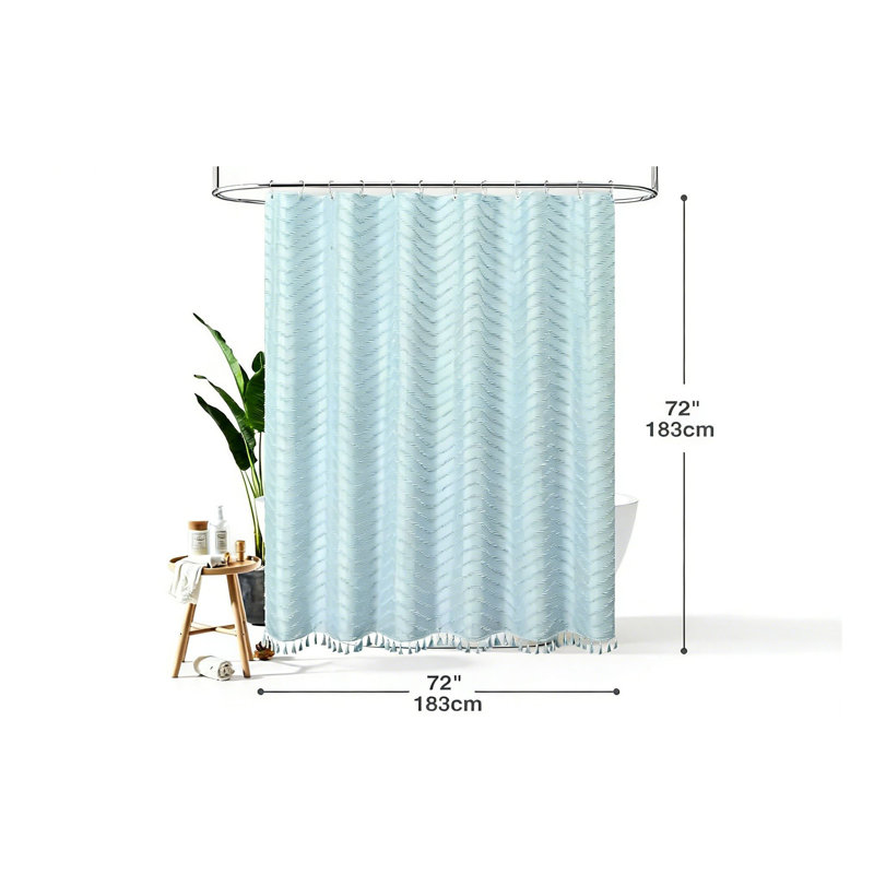 Rideau de douche Boho Farmhouse, Chevron bleu brouillard
