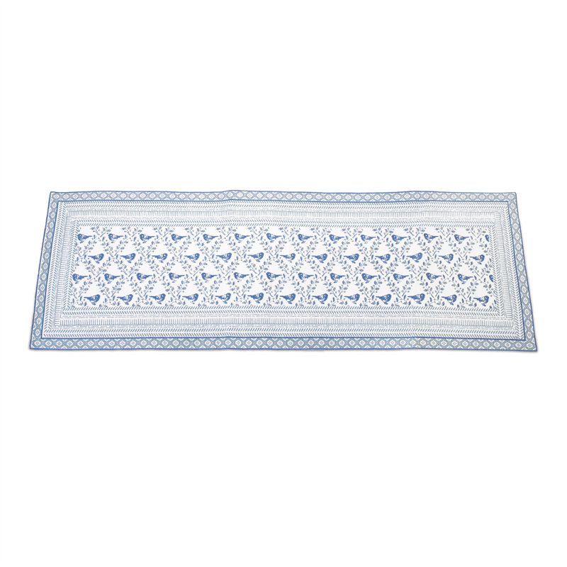 68" Blue And White Geometric And Floral Table Runner