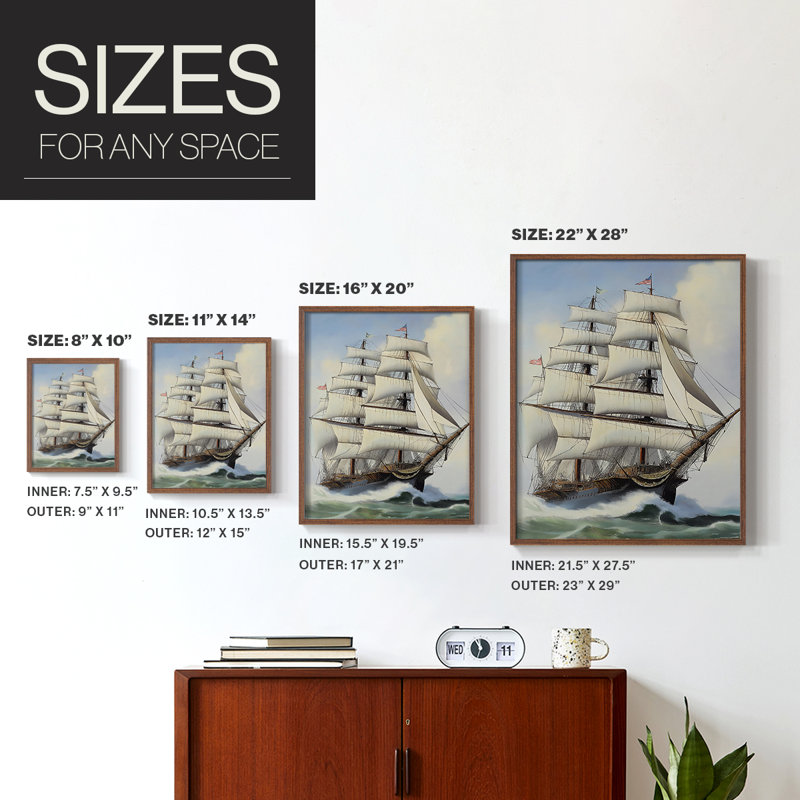 NAUTICAL Series Lxxi, reproduction encadrée - bois massif, H 30 po x l 24 po, Noyer