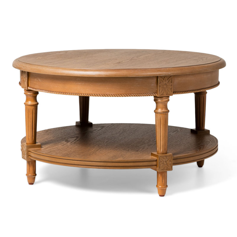 Pullman Traditional Round Brown Wooden Coffee Table with Shelf