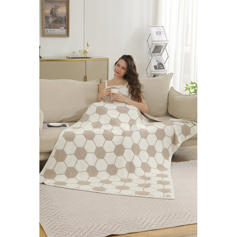 Jeté de luxe à motif ballon de soccer , Beige
