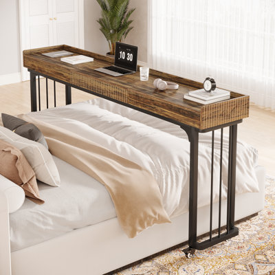 78.7" Overbed Table With Wheels, Mobile Computer Desk Makeup Vanity Desk With Storage