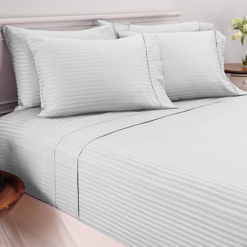 Ensemble de draps à rayures 4 ou 6 pièces Hotel New York, Blanc, Grand