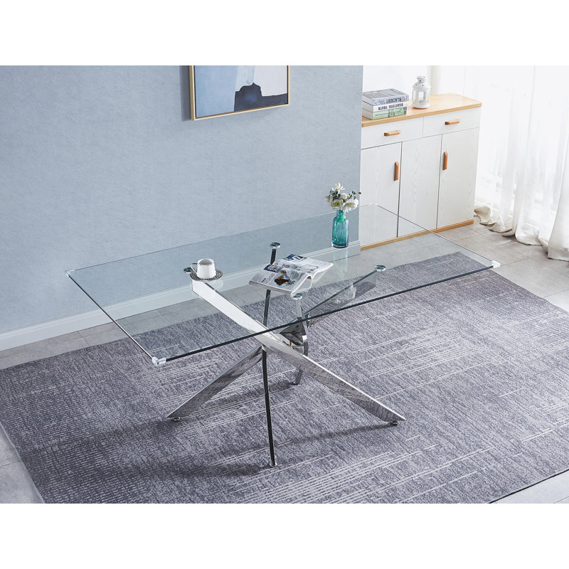 Table de salle à manger rectangulaire en verre trempé, design d'intérieur de salle à manger moderne