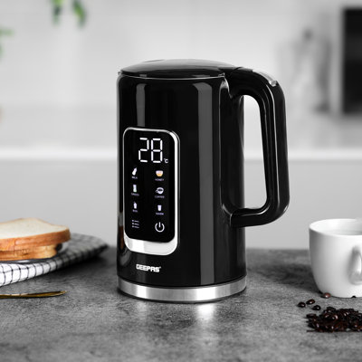 GEEPAS 5-in-1 Digital 4 Slice Long Toaster & Electric Kettle Set | 5 Temperature Settings Keep Warm Function 2200W 1.7L Cordless Jug Kettle | 6 Browning Levels, Cancel Defrost & Reheat Function 1450W