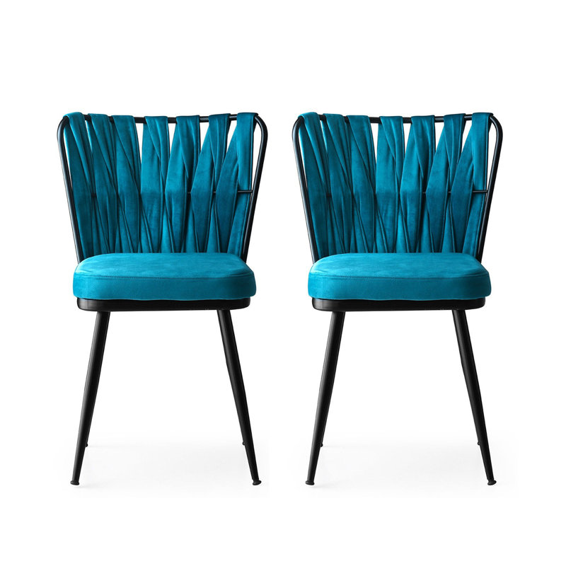 Chaise d'appoint rembourrée en velours, Bleu, Noir, 2