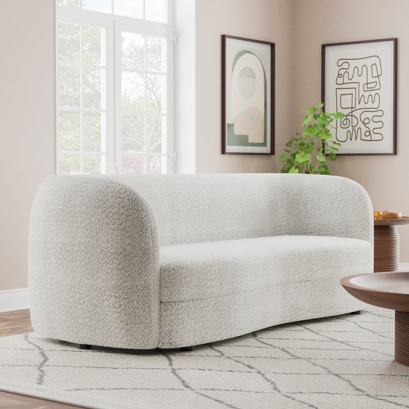 Celal 82.5'' Tuxedo Arm Curved Sofa, Off-White 100% Polyester