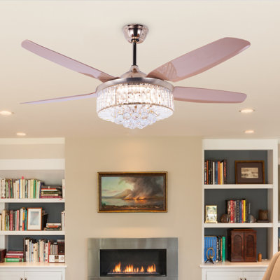Ventilateur de plafond doré moderne et luxueux de 52 pouces avec boule de cristal et télécommande, pour le salon, la salle à manger et le lustre de cuisine