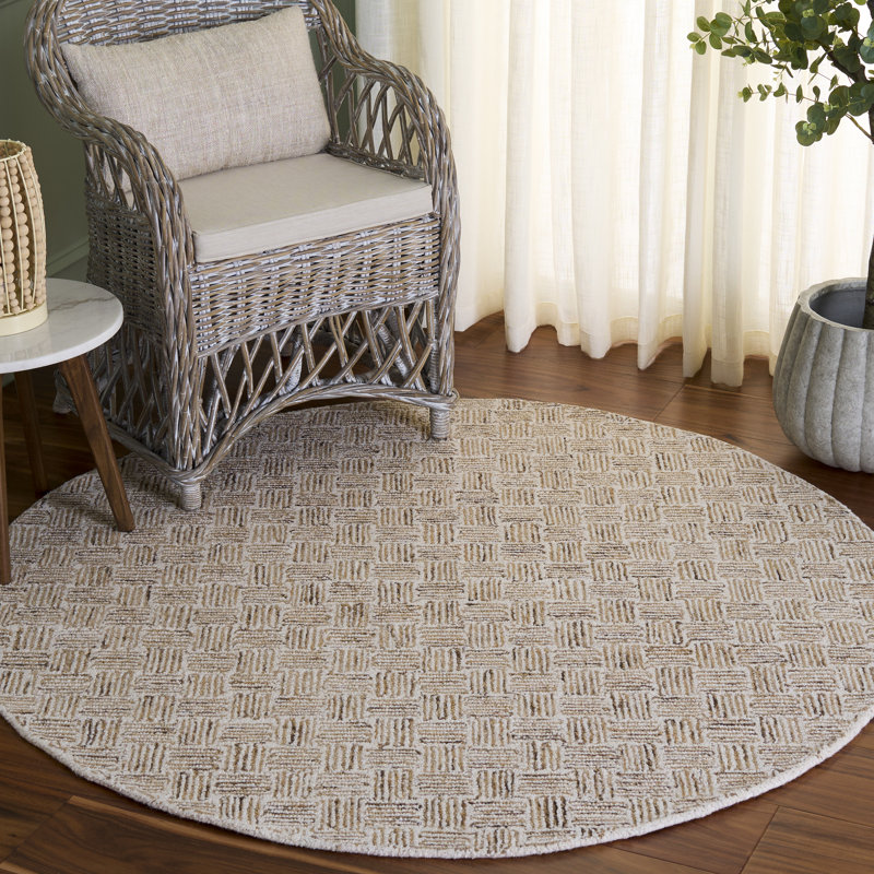 Navi Micro-Loop Area Rug In Taupe / Ivory, Round 5'