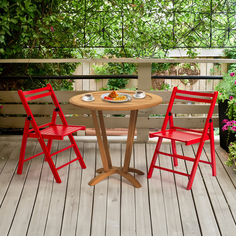 4 pièces Chaise de patio pliante en bois de peuplier, Rouge
