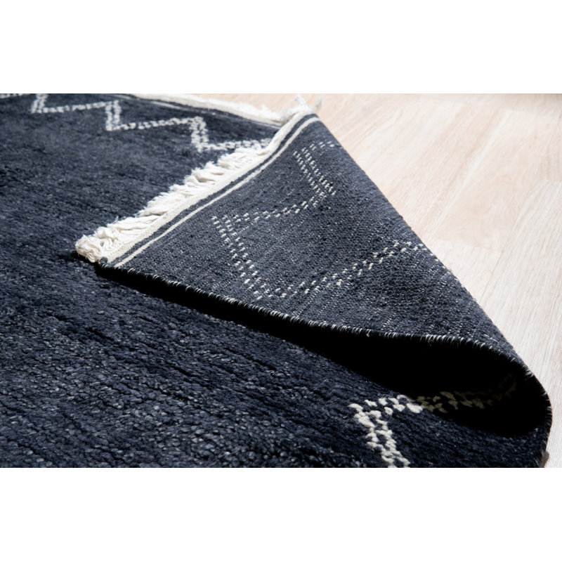 Tapis gris anthracite en laine noué à la main Talia, Rectangle 9 pi x 12 pi