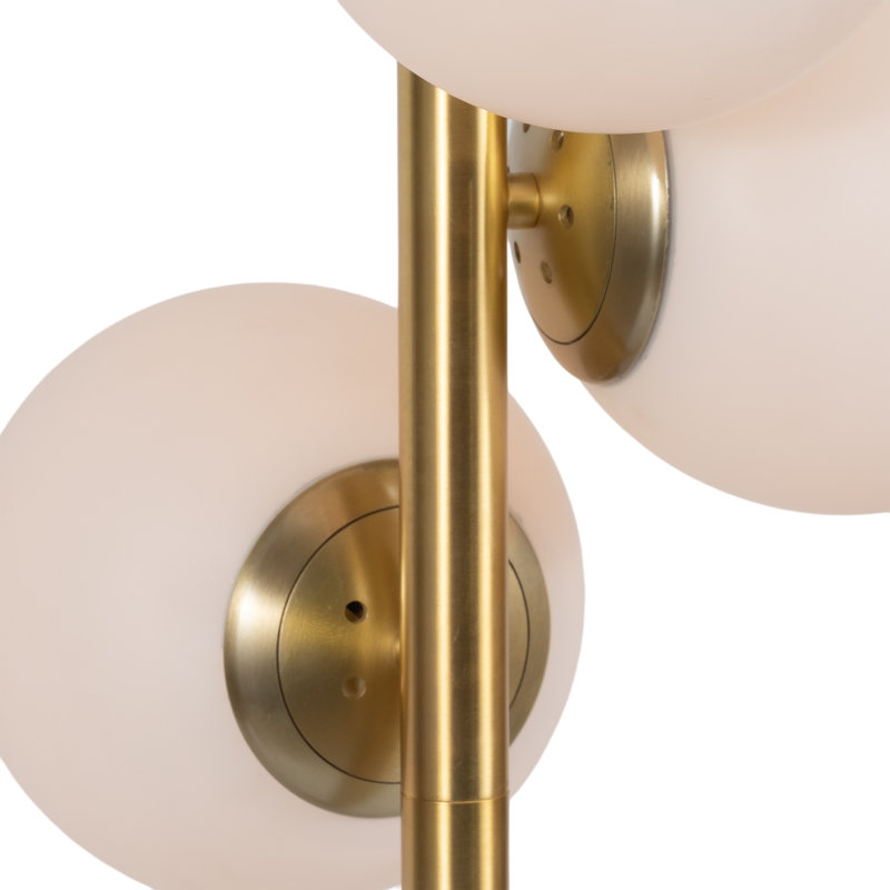 Modern Metal and Glass Floor Lamp with Iron Frame and Vertical Rod Design Featuring Spherical Globe Shades and Contemporary Minimalist Structure for Living Room or Office Lighting