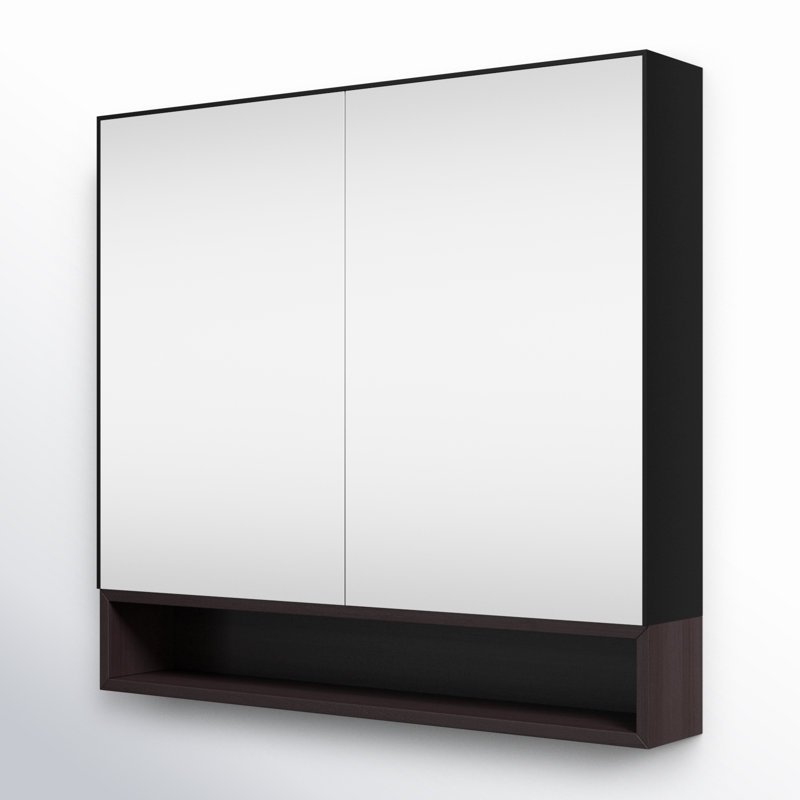 Armoire à pharmacie Tito 36 po, Noir mat / noyer foncé