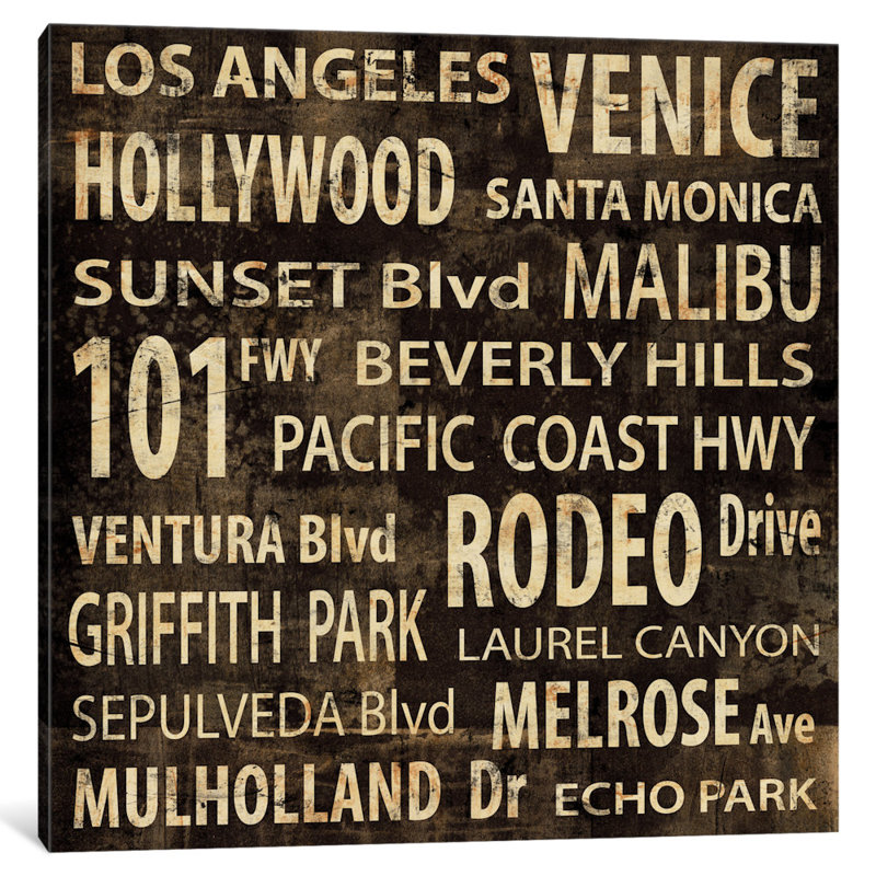 LA in Words par Luke Wilson - Estampe numérique sur toile tendue avec châssis, H 18 po x l 18 po x P 1,5 po, Toile tendue