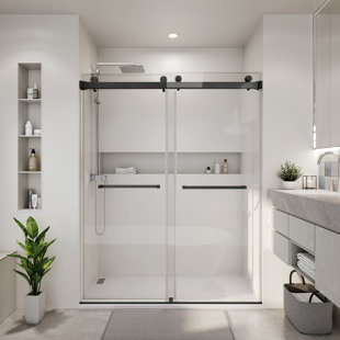 72 In. W X 72 In. H Frameless Double Sliding Shower Door With 3/8 In. Tempered Clear Glass In Brushed Nickel