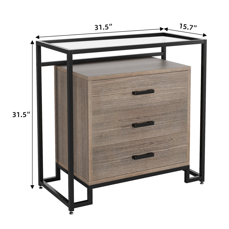 Commode 3 tiroirs Roski, Noir / brun rustique