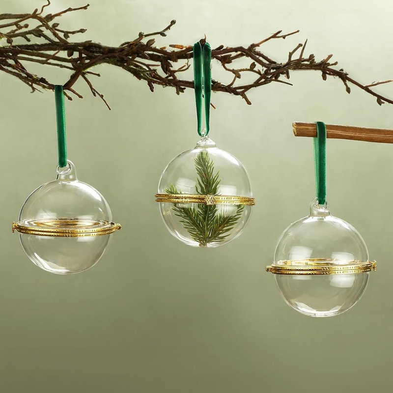 Ornement de sapin en verre transparent à charnière – Décoration de Noël à suspendre et à remplir