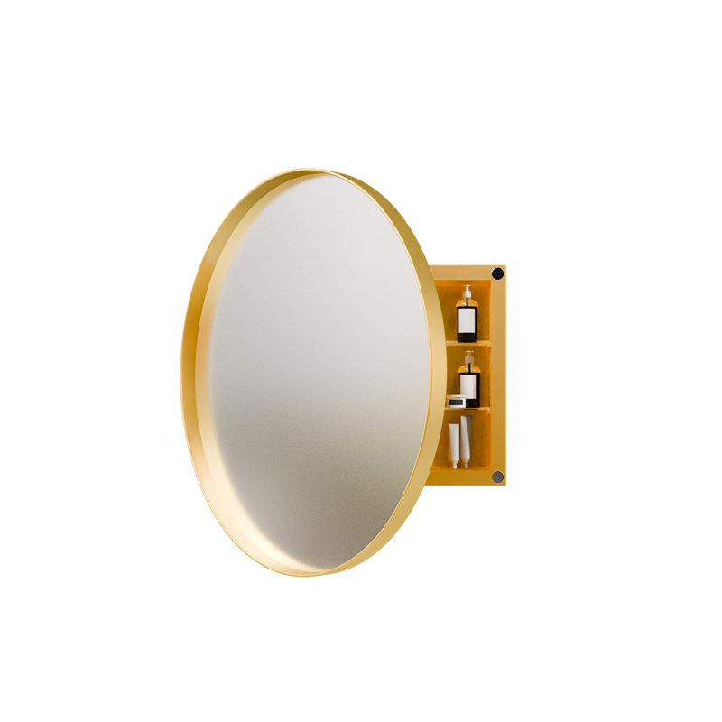 23.6" Round Golden Metal Medicine Cabinet With Mirror And Adjustable Shelves, Contemporary Bathroom Style 23.6 Inch Framed Shelves For Cabinet, No Assembly Needed
