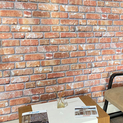 Falkirk Uffcott III 39.4" x 19.7" Faux Brick 3D Wall Panel in Red Orange (10-Pack)