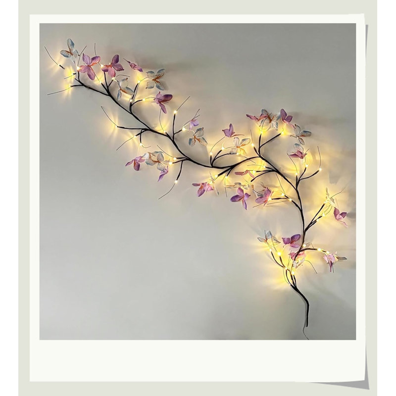 5,9 pi de lumières de vignes en forme de saule papillon, 48 branches à DEL 16 flexibles avec 8 modes, alimenté par USB blanc chaud, bricolage réaliste, écorce de vigne brune pour la maison, salon, décoration de mariage