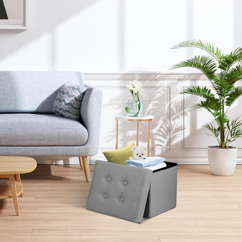 Alliette Leather Accent Stool, Grey