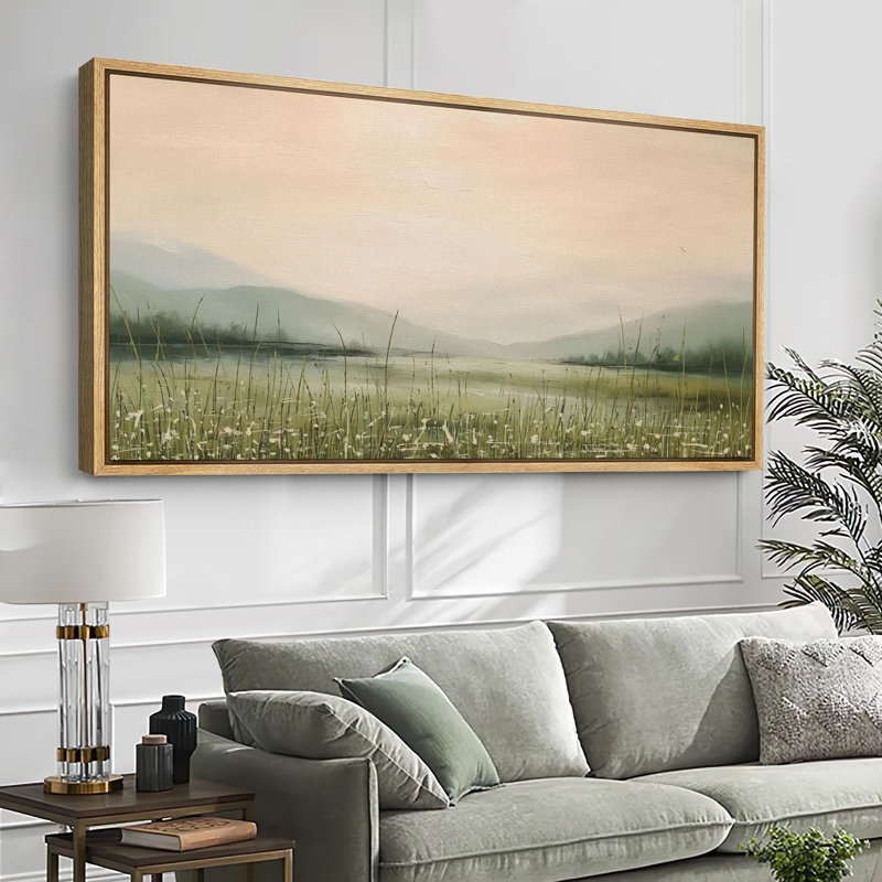 Paysage de campagne rustique avec lac tranquille et serein, H 30 po x l 60 po, Naturel