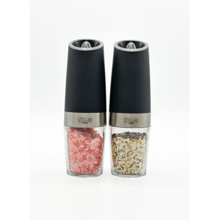 Admired By Nature Electric Salt and Pepper Grinder Set, Battery-Operated, Silver, 2 Pack (Set of 2)