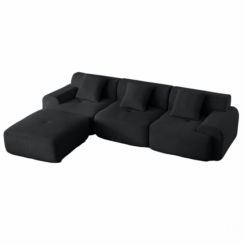 Boneless 113" Modular Sectional Sofa Filled With Foam, Black