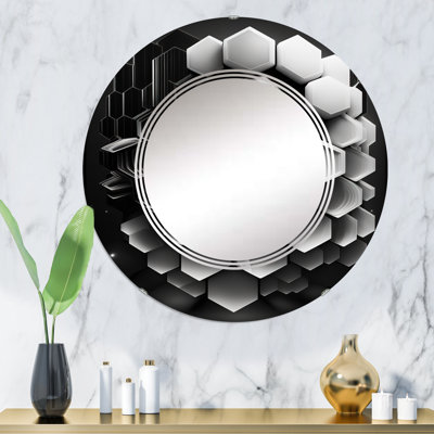 Parineeti - Abstrait géométrique noir et blanc I - Miroir mural géométrique moderne
