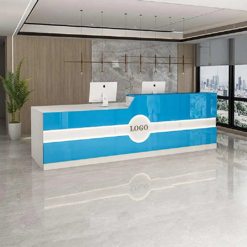 Clemintine L-Shaped Executive Desk, Right, White/Blue