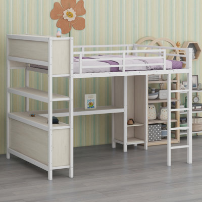 Lit mezzanine multifonctionnel avec poste de travail, système de rangement et garde-robe pour enfants, adolescents et adultes