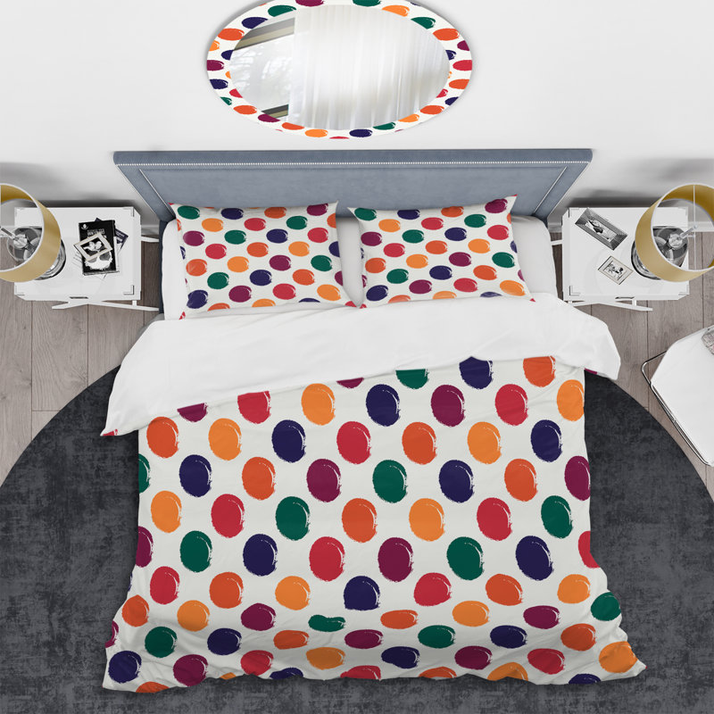 Green And Orange Circle Pattern Polyester Dots Duvet Cover, Twin Duvet Cover + 1 Standard Sham