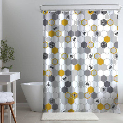Beehive Pattern Insect – Children's Home – Polyester Shower Curtain, Dye Sublimation Print, 71" W × 74" L