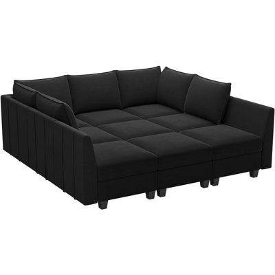 Velvet Modular Freely Combined Sofa Bed Large Sleeper Variable Sectional U Shaped Sofa Storage Couch -  Belffin, OY210BK-A7B2C