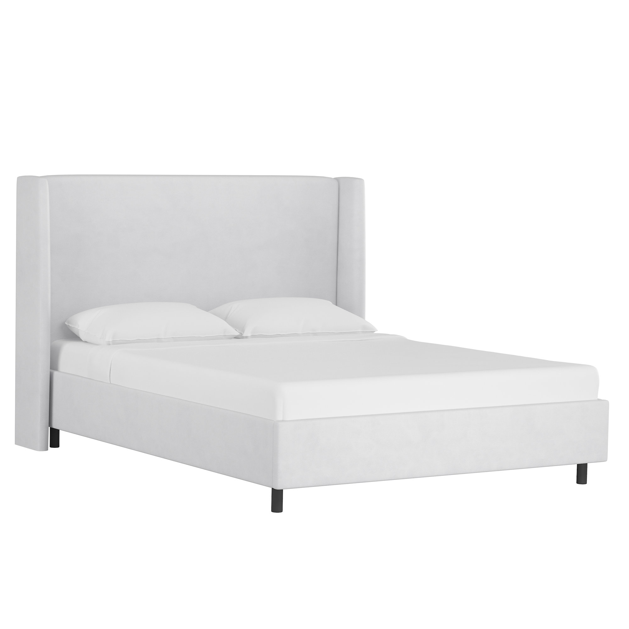 Tilly Upholstered Low Profile Platform Bed, Classic White Velvet, Queen
