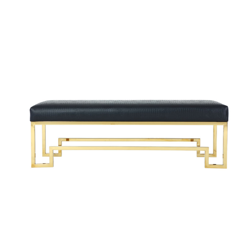 Banc en similicuir Coonrod, Bleu, Or
